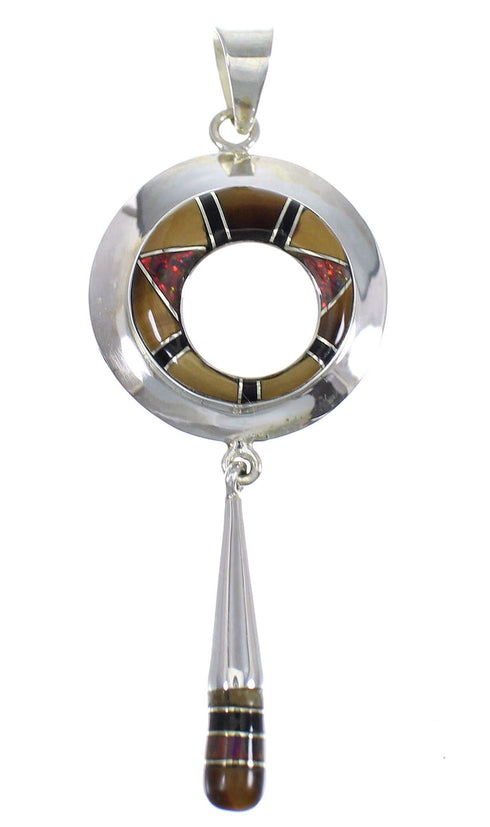 Multicolor Inlay And Genuine Sterling Silver Southwest Pendant YX67898